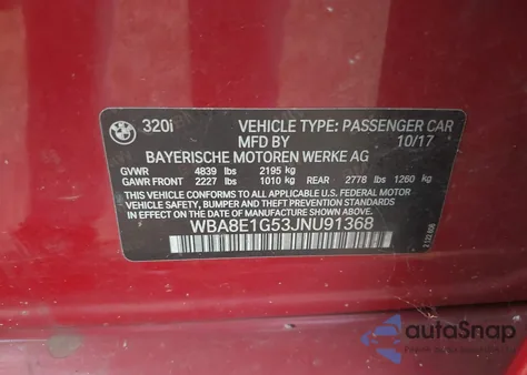 2018 BMW 320I from USA, damaged, VIN WBA8E1G53JNU91368